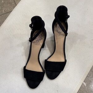 Vince Camuto Black Suede Ankle-Strap Block Heels